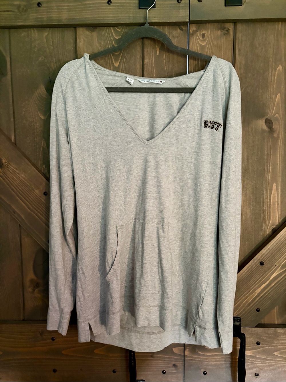 Cutter & Buck Gray V-Neck Long Sleeve Top with PITT Embroidery